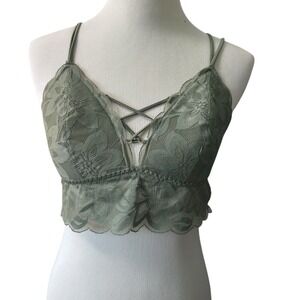 PINK Lace Bralette Criss Cross‎ Back Olive Green L